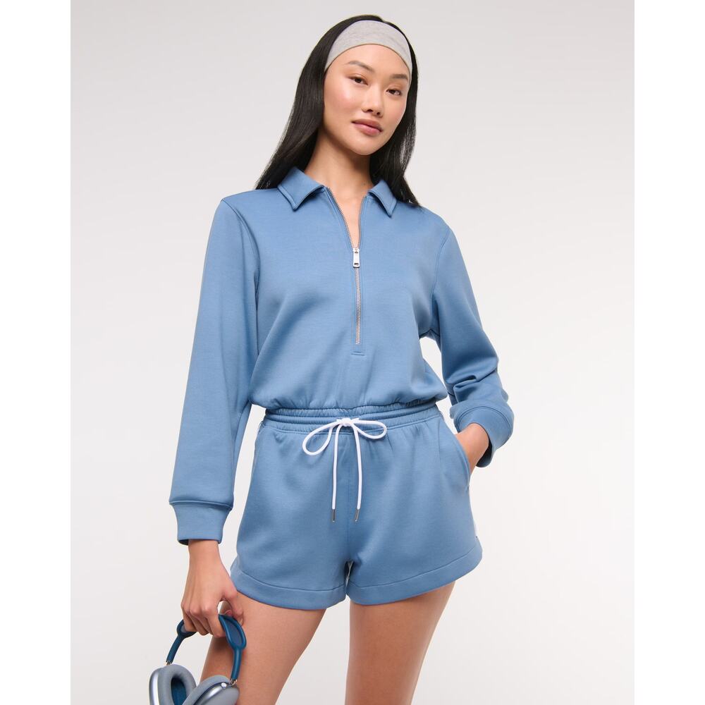 Abercrombie YPB neoKNIT Long-Sleeve Half-Zip Romper Light Blue Size M